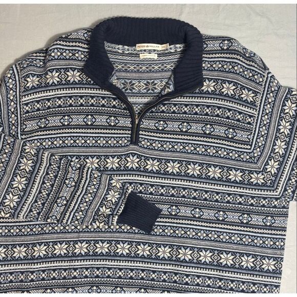 Peter Millar Sweater Mens 2XL Blue Cotton Wool Blend Winter Christmas1/4 FLAW - Picture 4 of 7